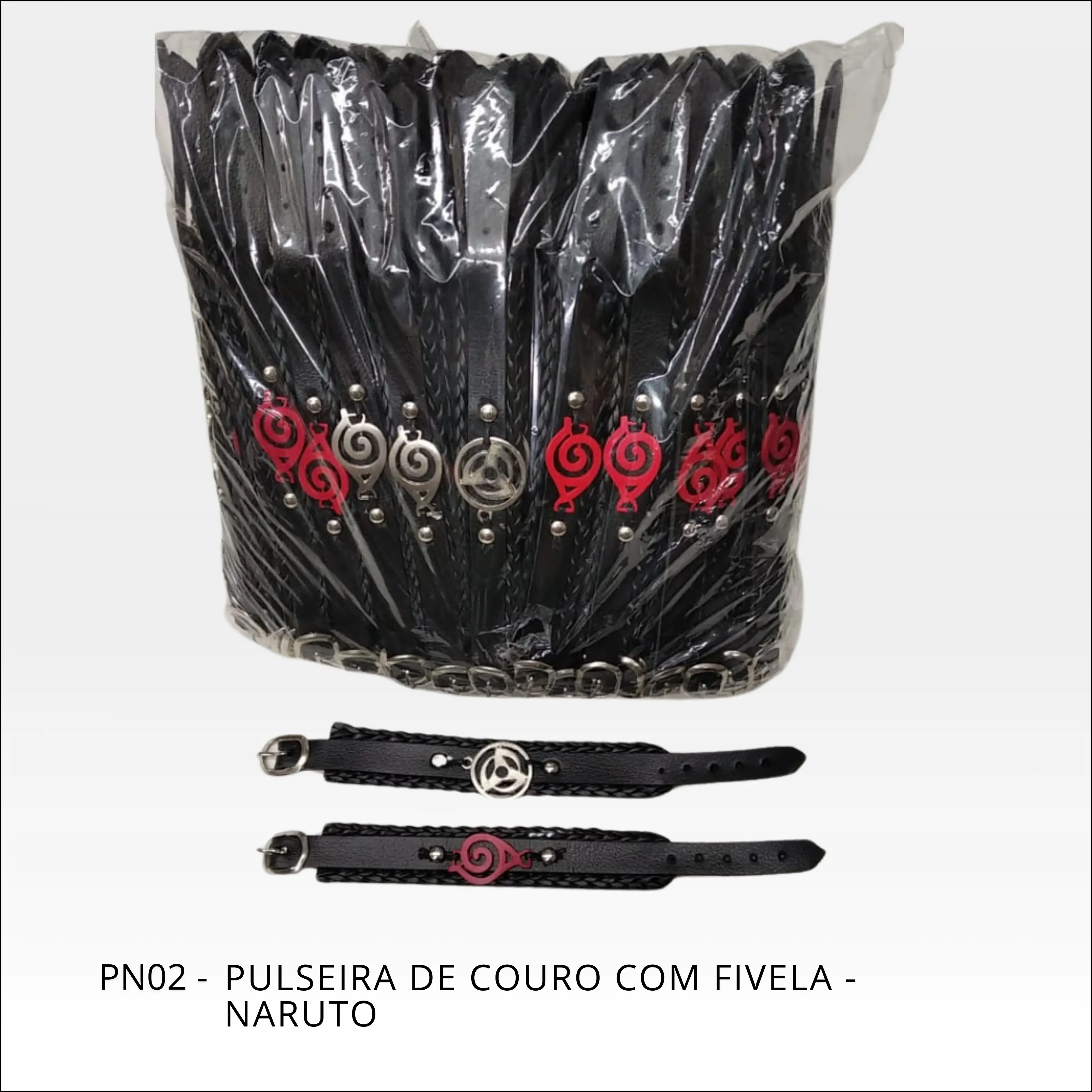 Pulseira de Couro com Fivela Personalizada do Naruto