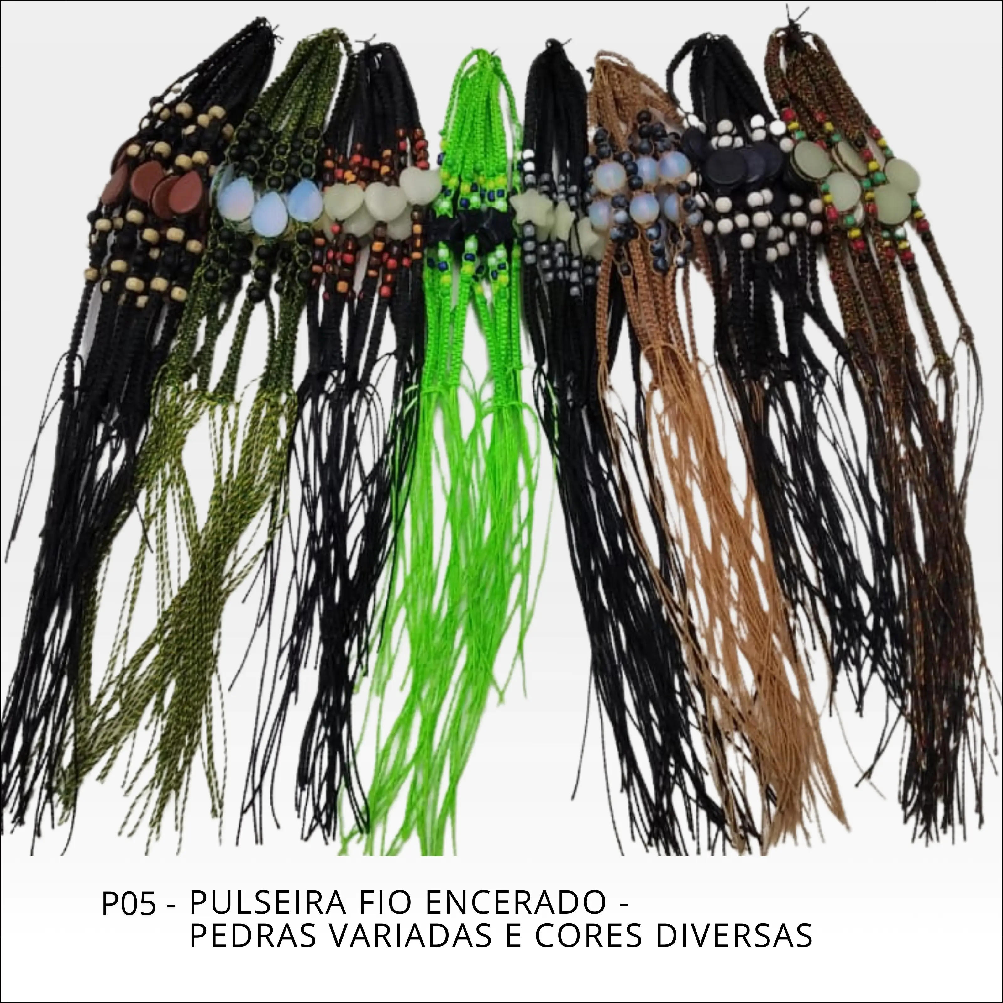 Pulseira de fio encerado com pedras e cores variadas