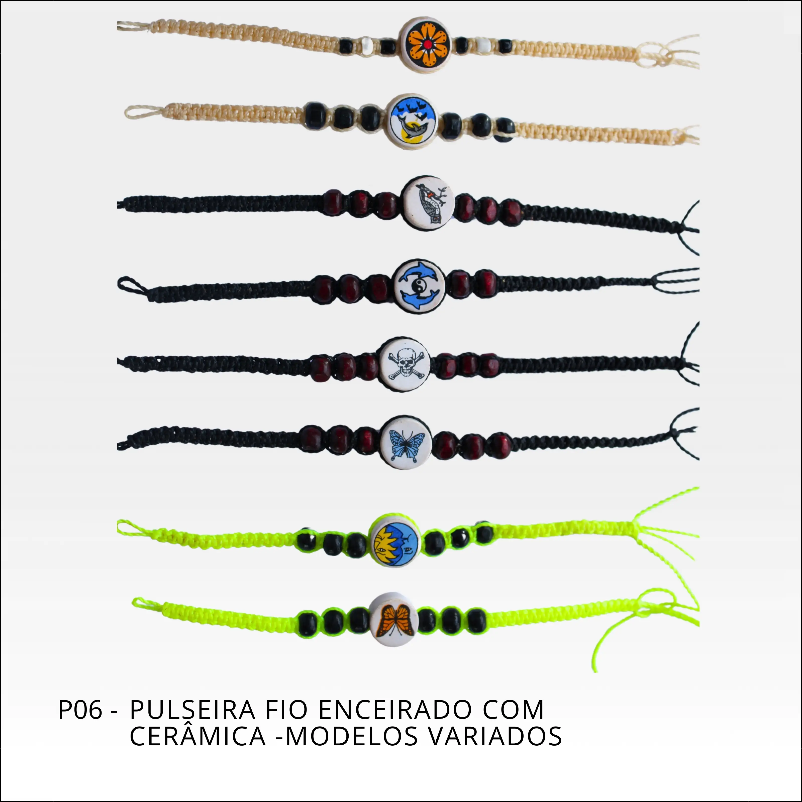 Pulseira de fio encerado com cerâmica e modelos variados