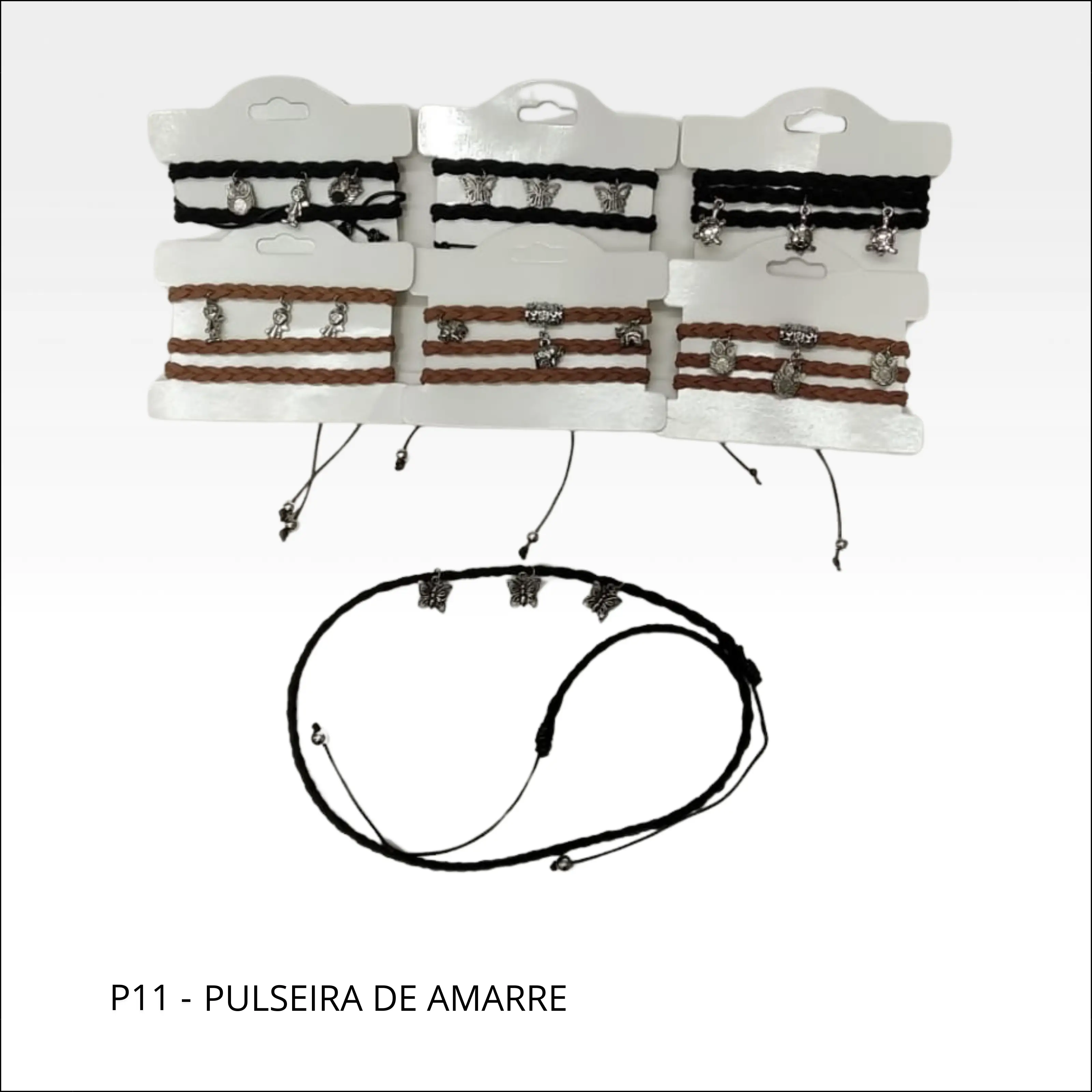 Pulseira de amarre com pingente cores preta e marrom