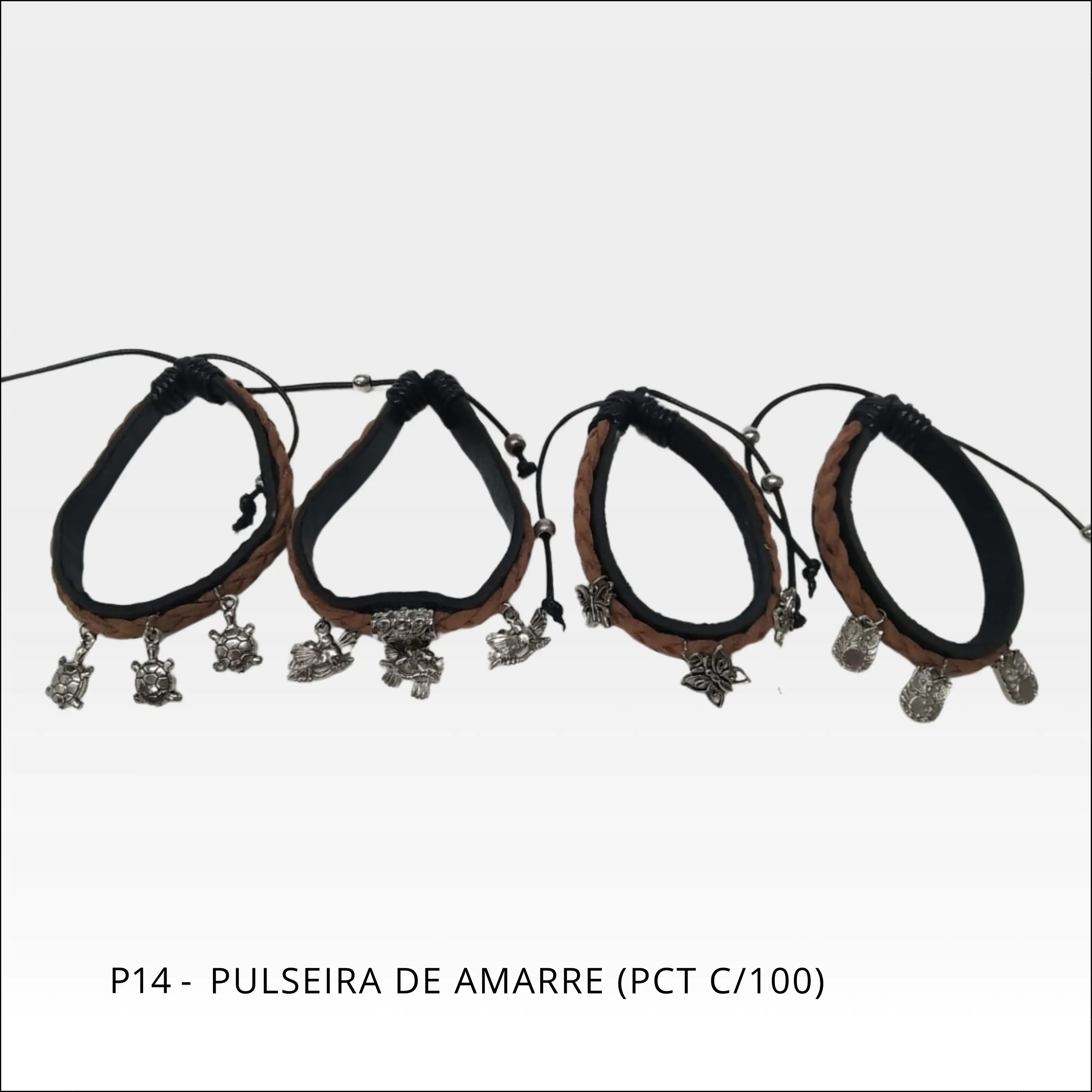 Pulseira de amarre cores preto e marrom - PCT c/100