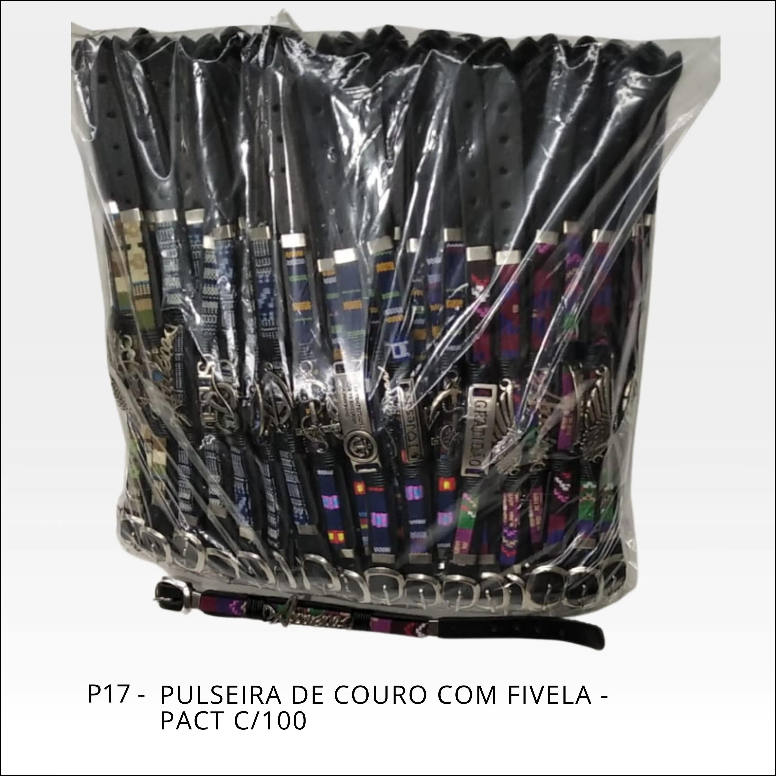 Pulseira de couro com fivela diversas - PCT c/100