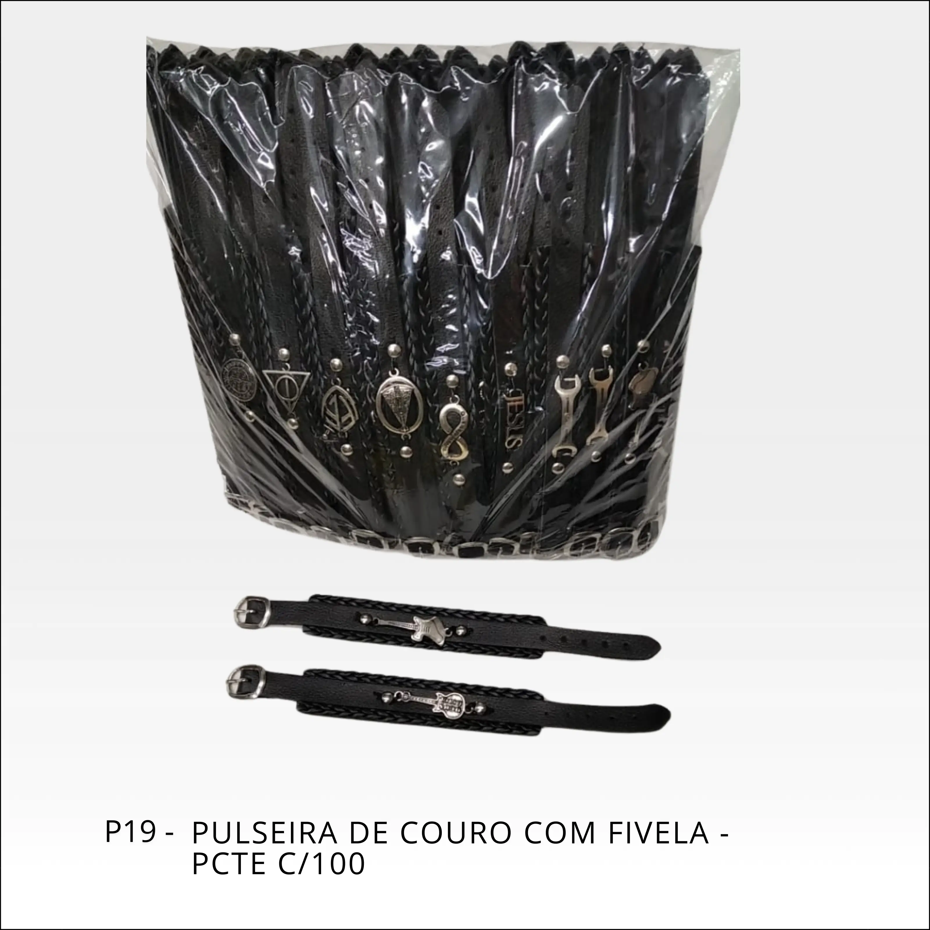 Pulseira de couro com fivela cor preta - PCT c/100