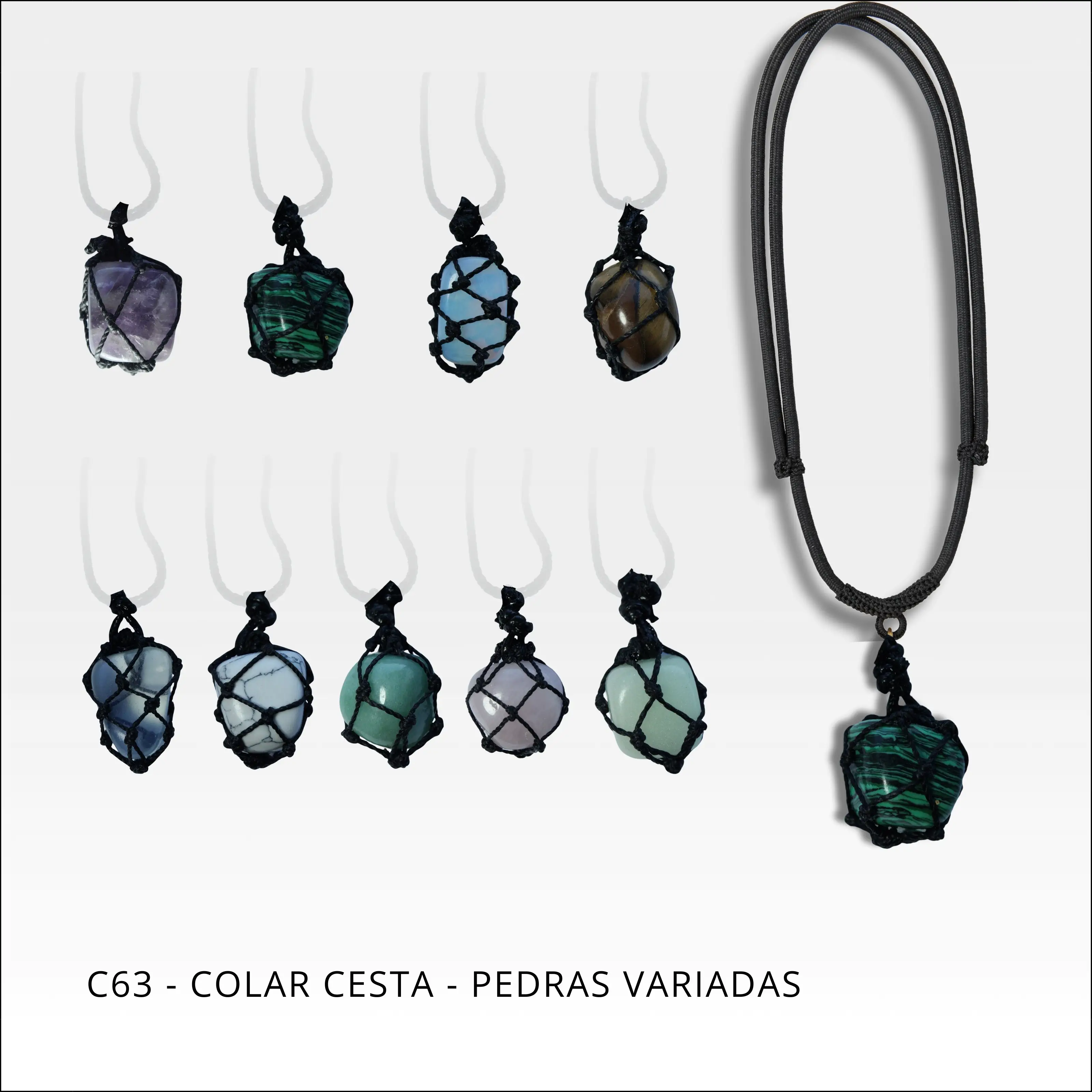 Colar cesta pedras variadas