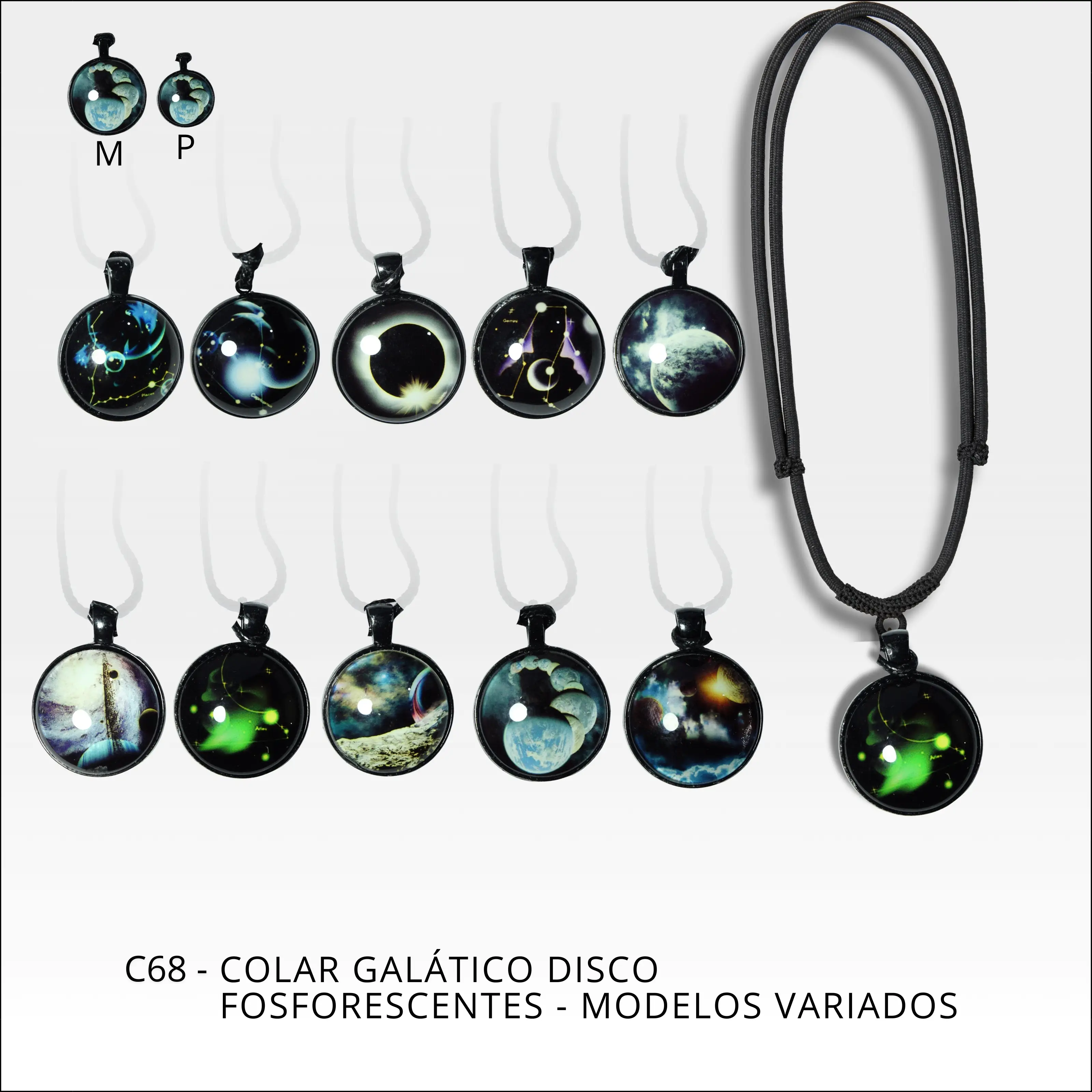 Colar galático disco fosforescentes variados