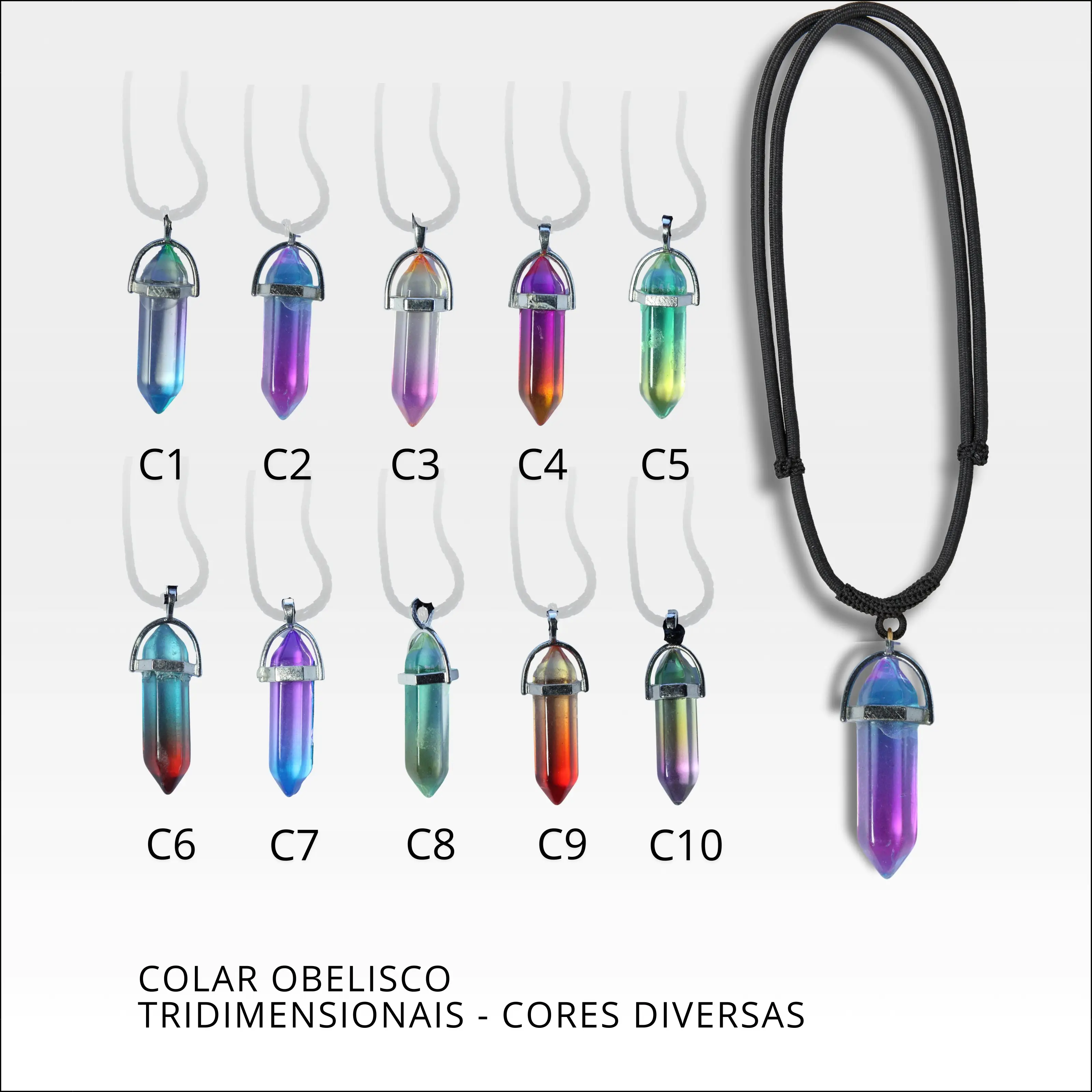 Colar obelisco tridimensionais cores diversas