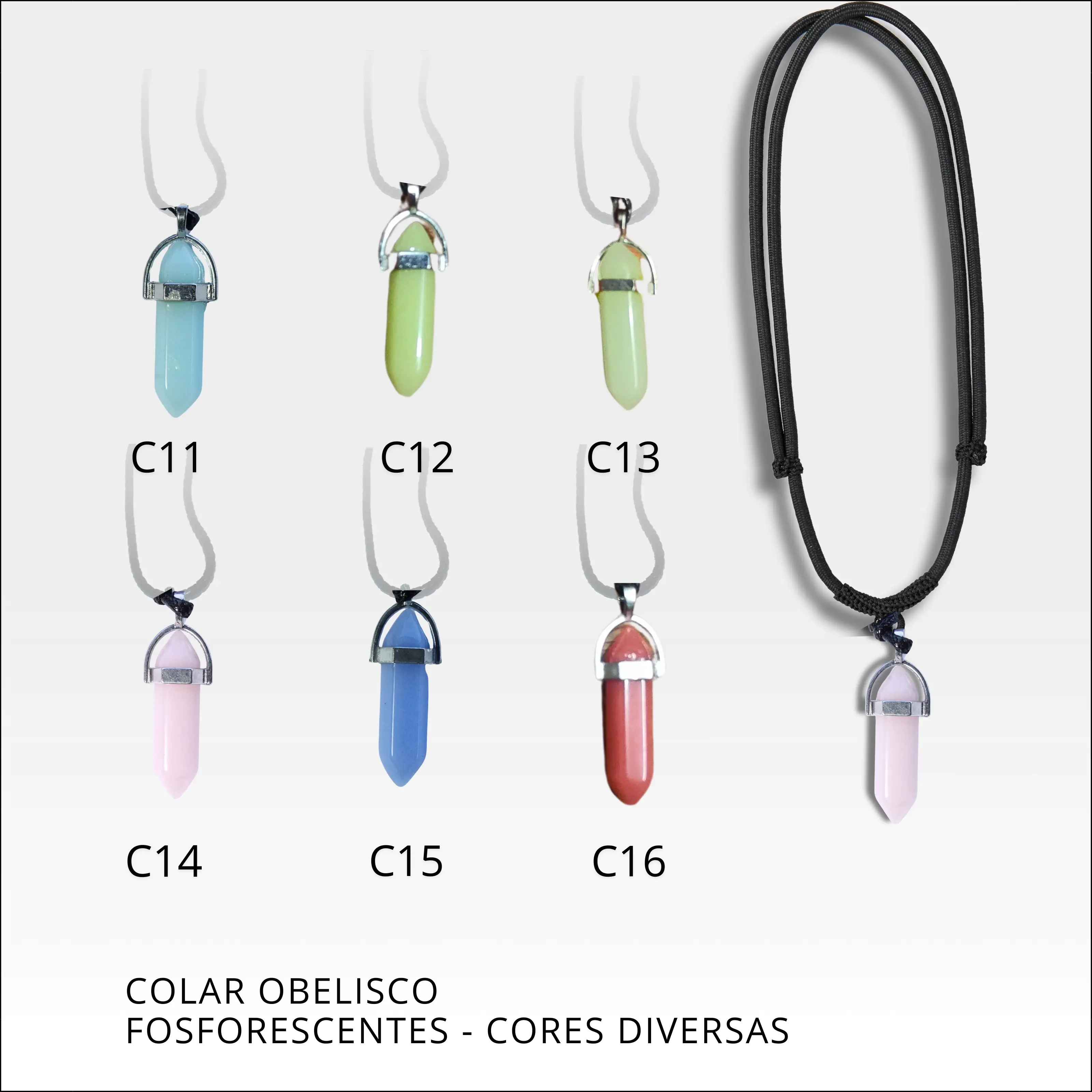 Colar obelisco fosforescentes cores diversas