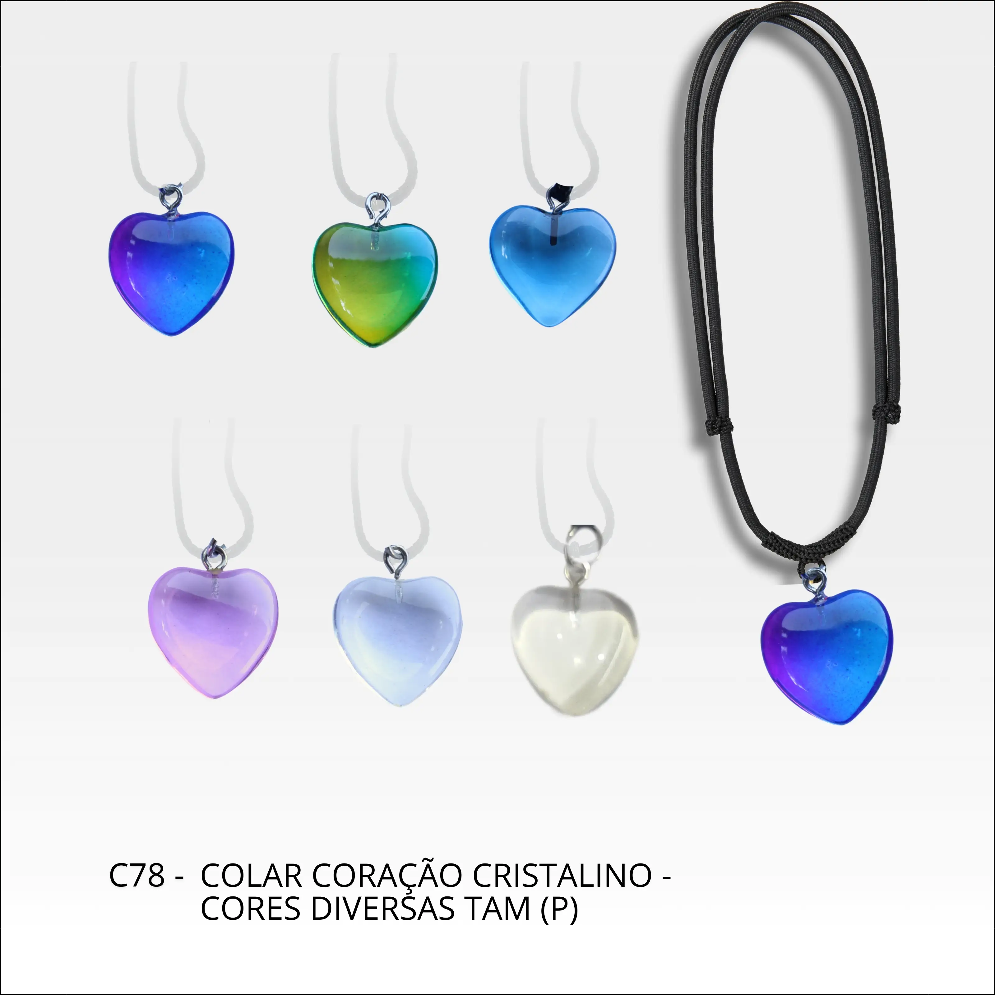 Colar coração cristalino cores diversas