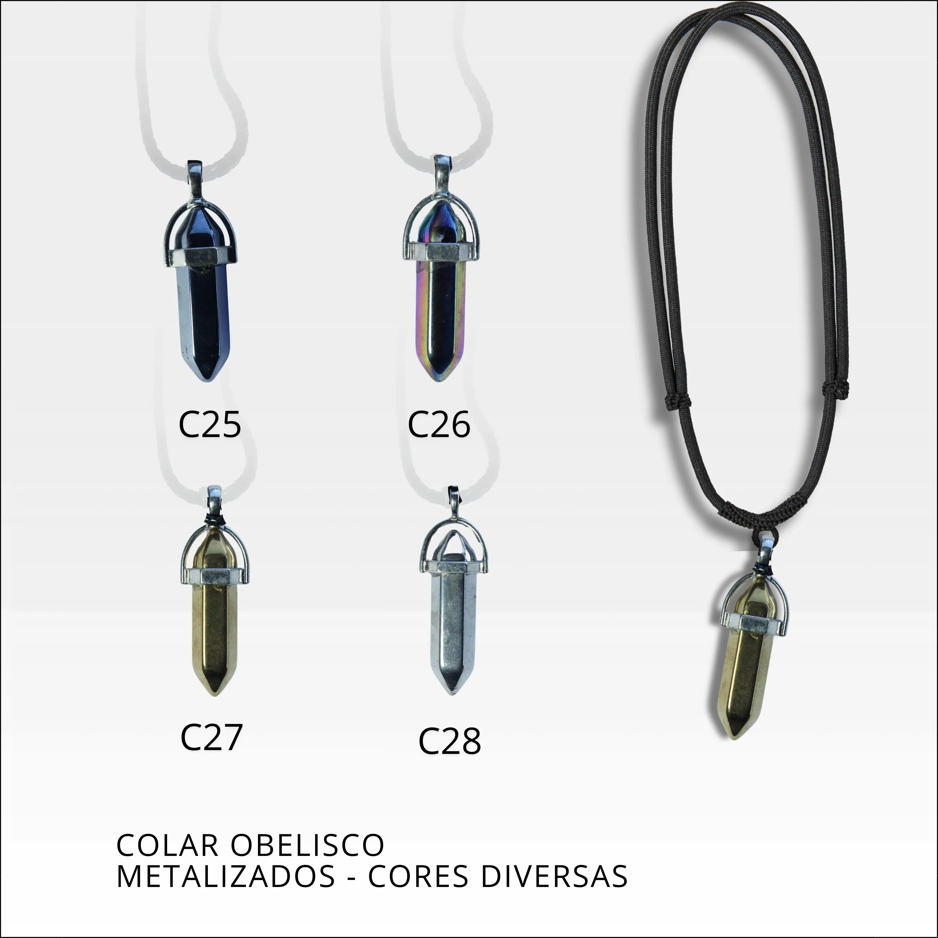 Colar obelisco metalizado cores diversas