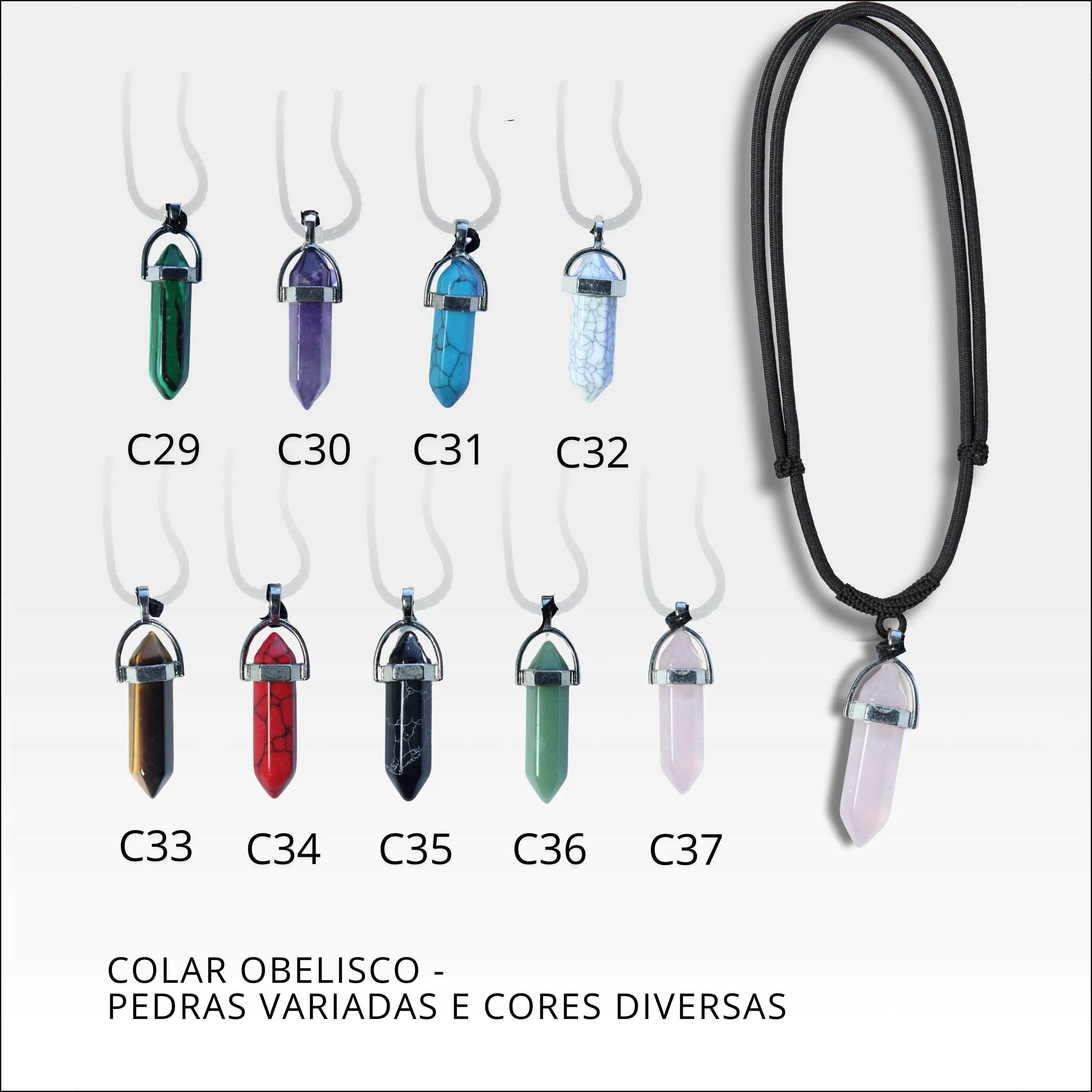 Colar obeliso pedras variadas e cores diversas